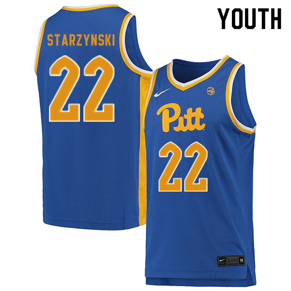 Youth #22 Anthony Starzynski Pitt Panthers College Basketball Jerseys Sale-Blue